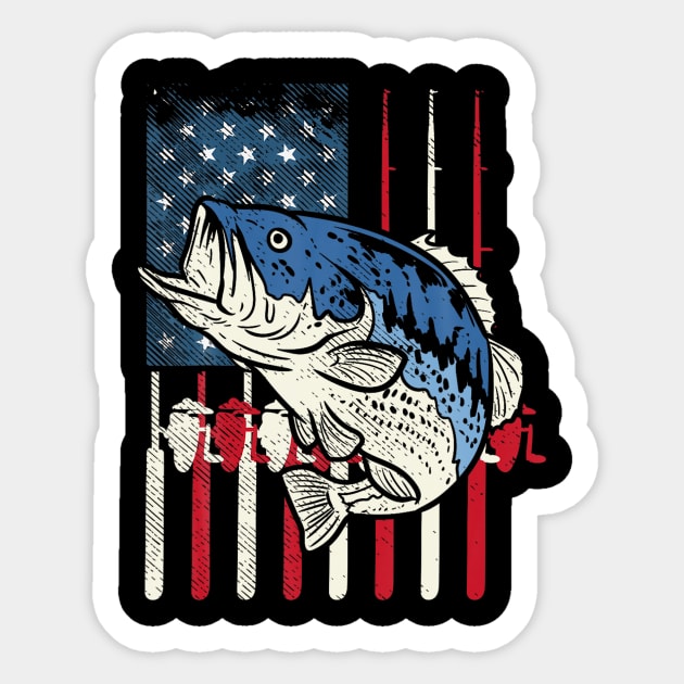 Bass Fish US American Flag Patriotic Fishing Fisherman Sticker by Danielss